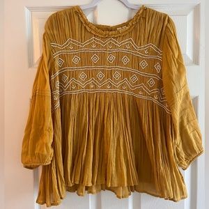 Anthropologie yellow beaded blouse